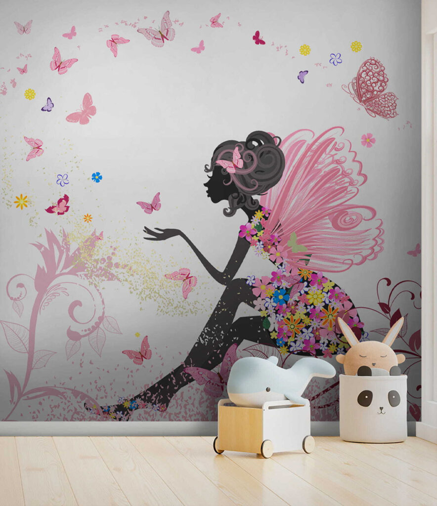 Woman sitting on a flowery dress