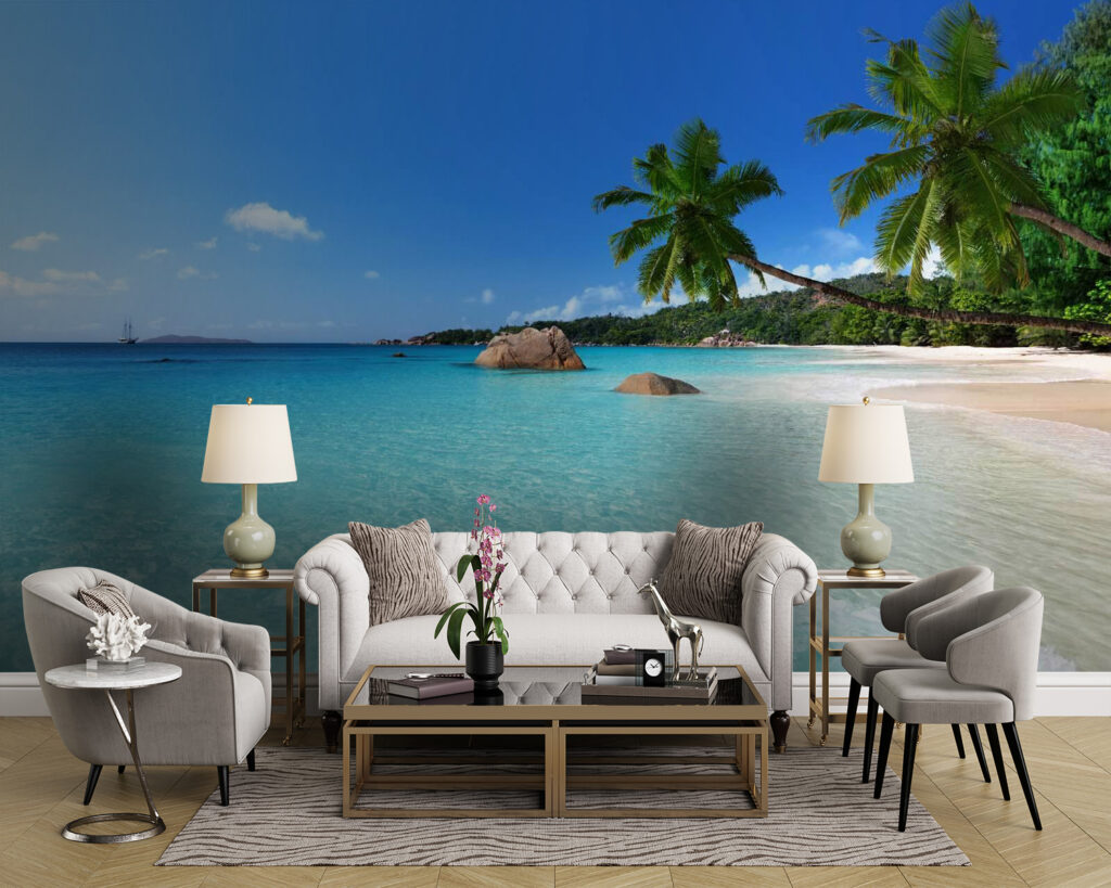 Beach with palm trees and blue water Beach with palm trees and blue water