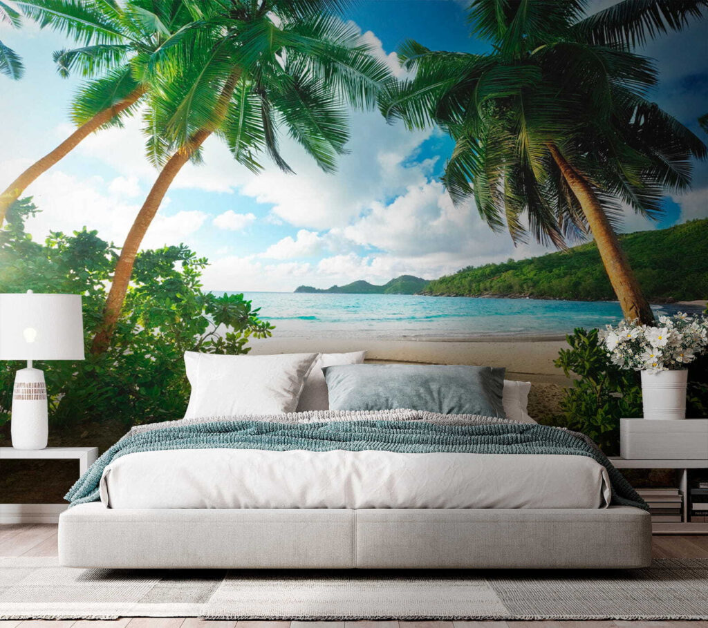 Beach with palm trees and blue water