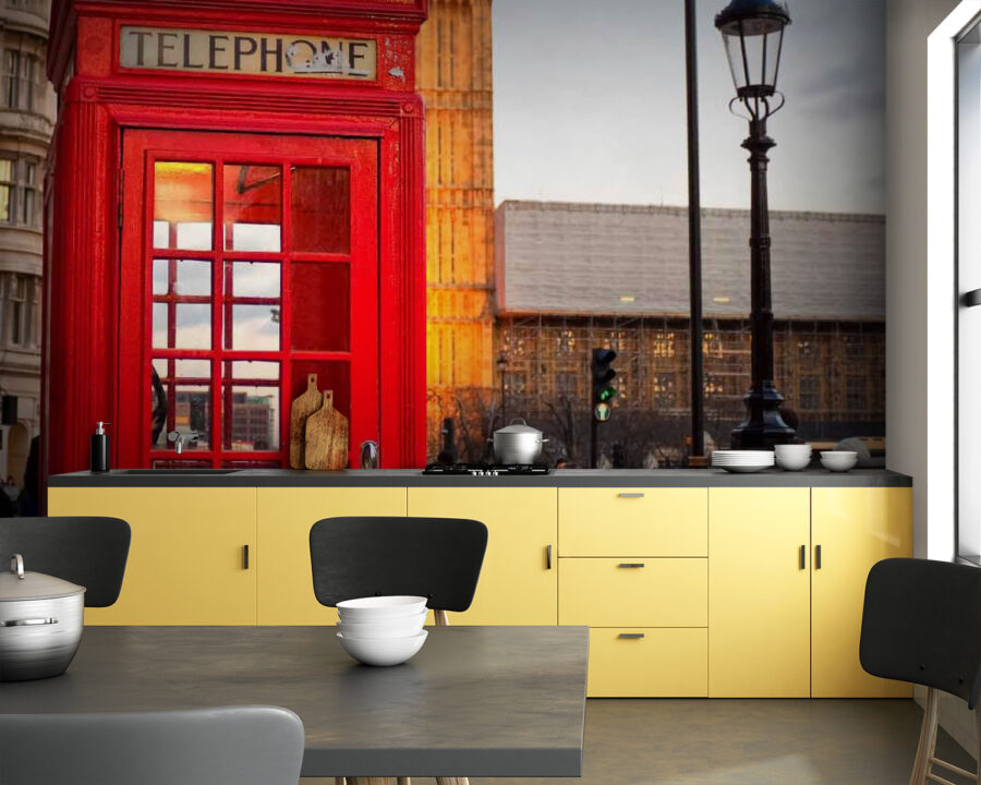 Red telephone booth in a city Red telephone booth in a city