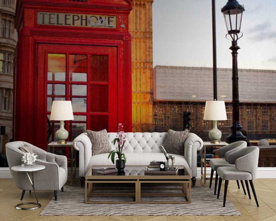 Red telephone booth in a city Red telephone booth in a city