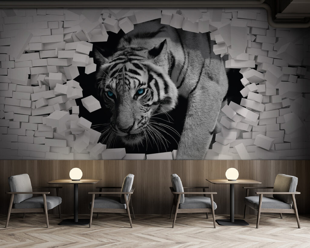Tiger coming out of a wall