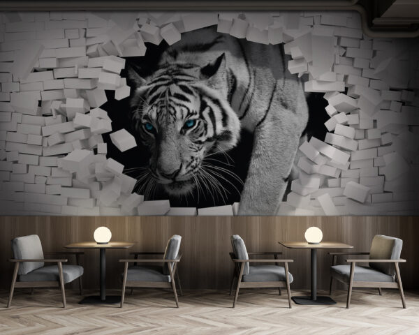 Wall murals Wall murals Tiger coming out of a wall (SKU: u53521)