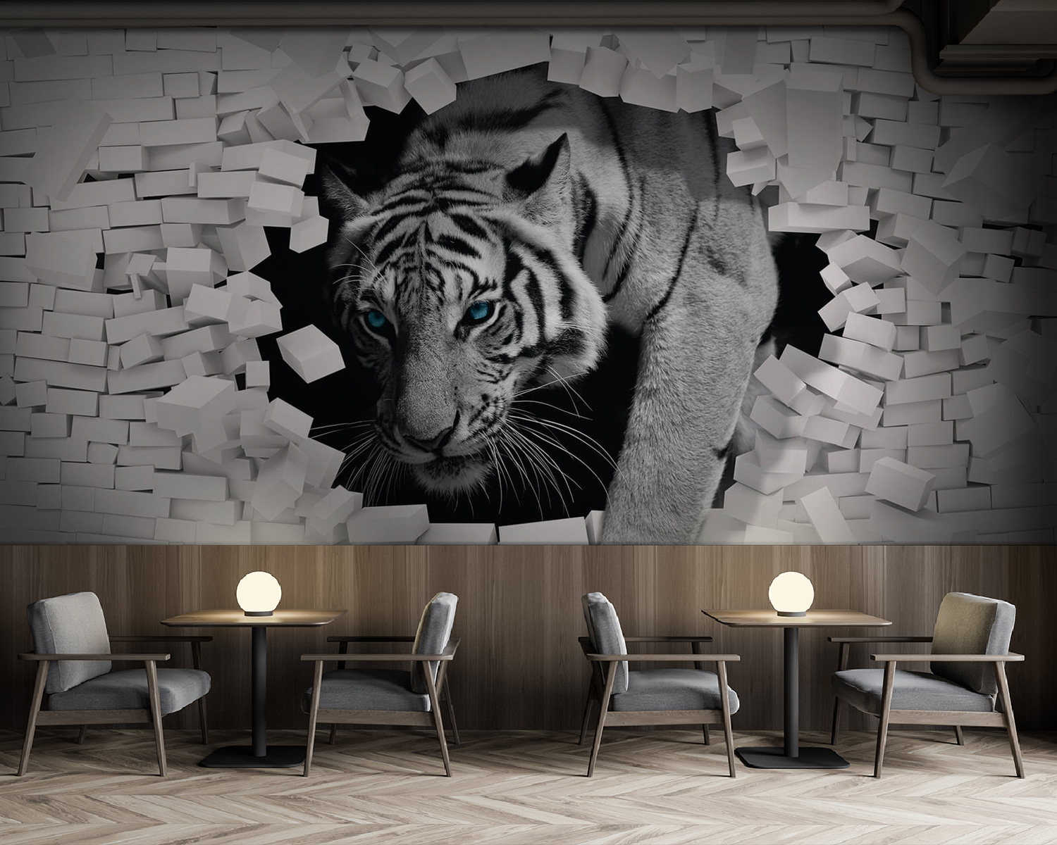Tiger coming out of a wall