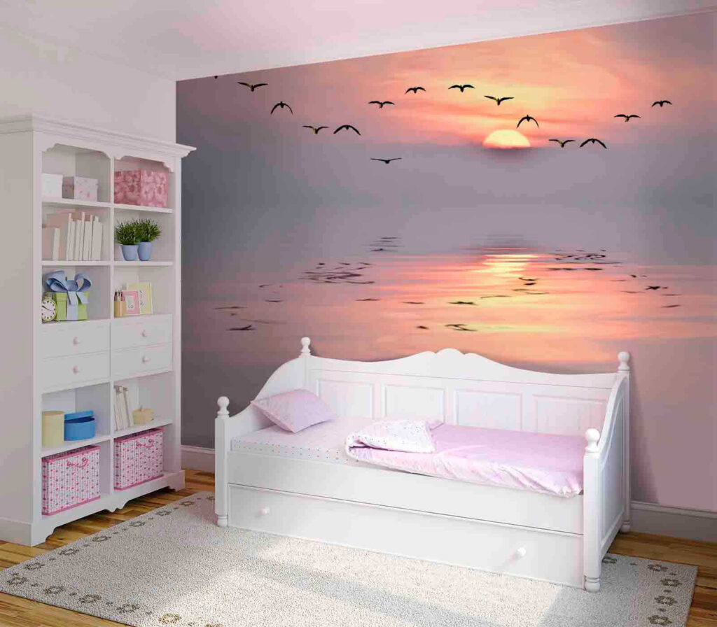 Flock of birds flying over water Flock of birds flying over water