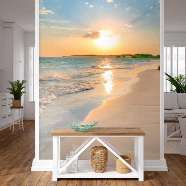 Beach with waves and a sunset Beach with waves and a sunset