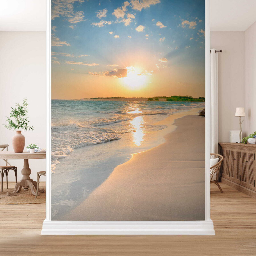 Beach with waves and a sunset Beach with waves and a sunset