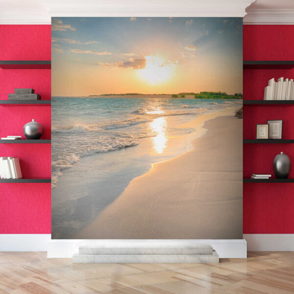 Beach with waves and a sunset Beach with waves and a sunset