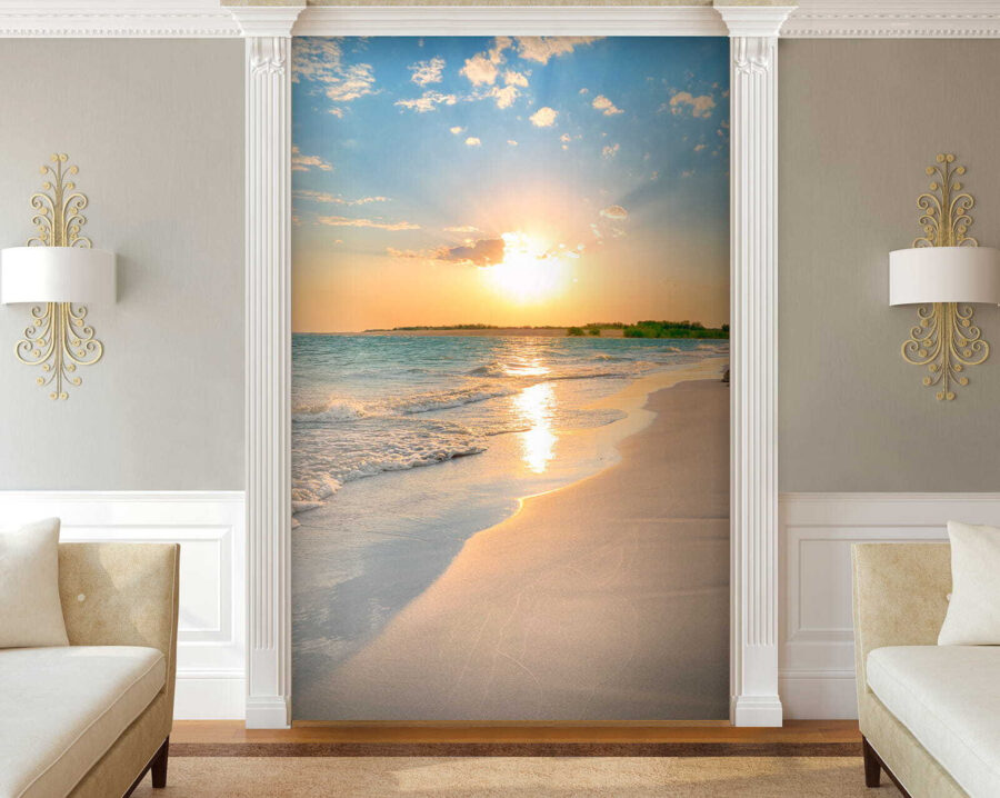 Beach with waves and a sunset Beach with waves and a sunset