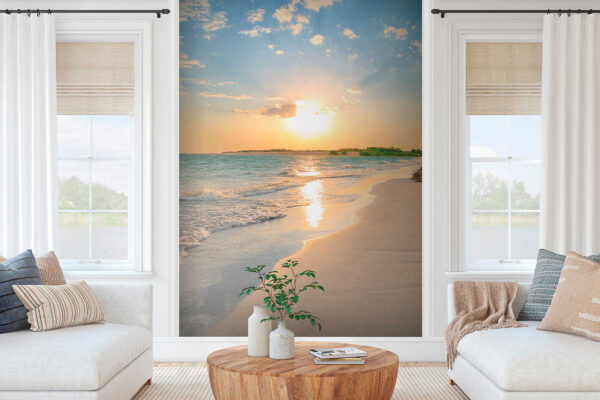 Beach with waves and a sunset Beach with waves and a sunset