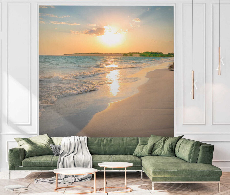 Beach with waves and a sunset Beach with waves and a sunset