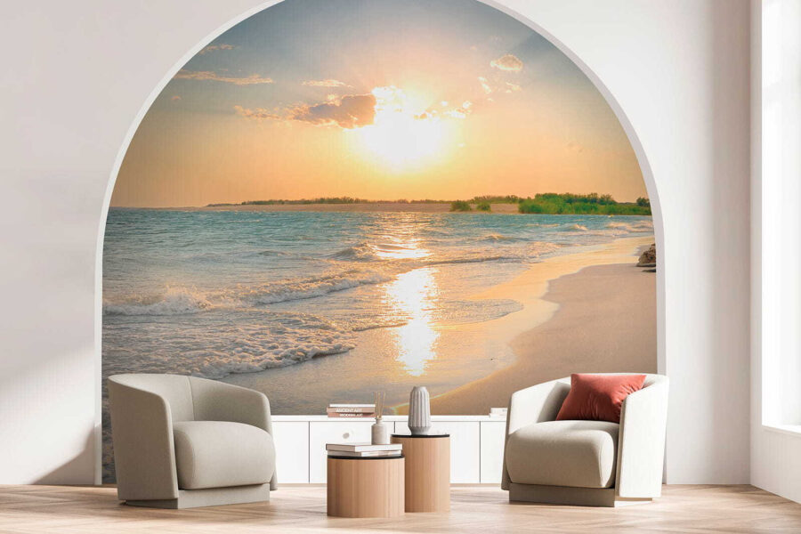 Beach with waves and a sunset Beach with waves and a sunset