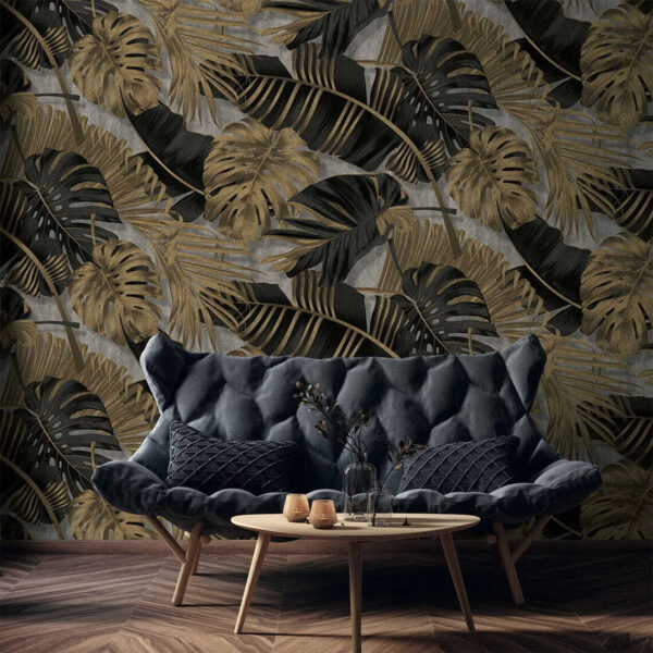 Wall murals Elegant tropical foliage on a textured backdrop (SKU: u53280) Wall murals Wall murals Elegant tropical foliage on a textured backdrop (SKU: u53280)