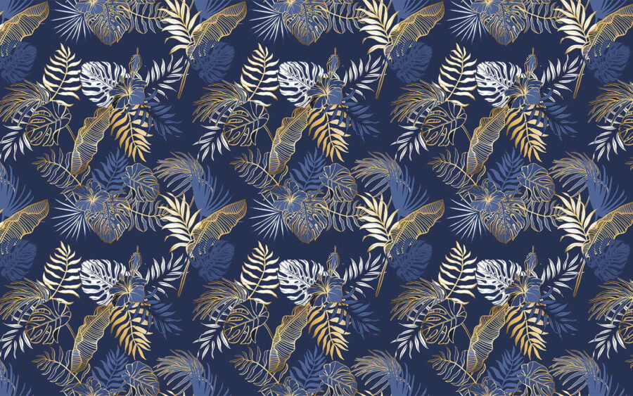 Pattern of leaves on a blue background