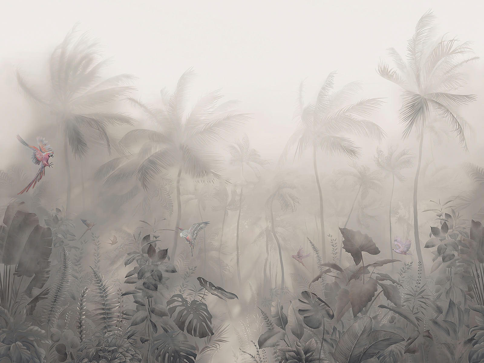 Foggy forest with palm trees and butterflies u53065p - Foggy forest with palm trees and butterflies - tegory