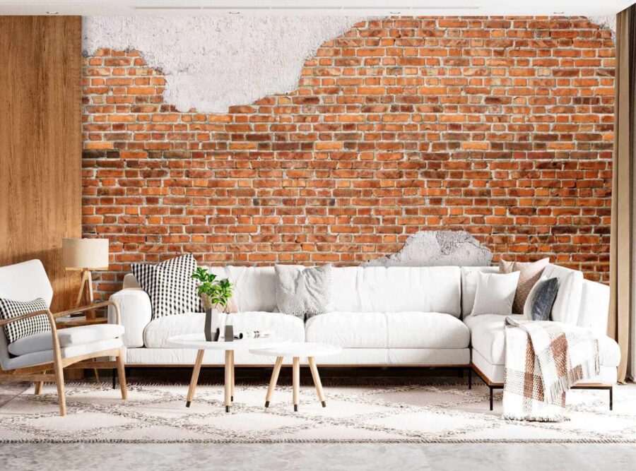 Brick wall with a white layer