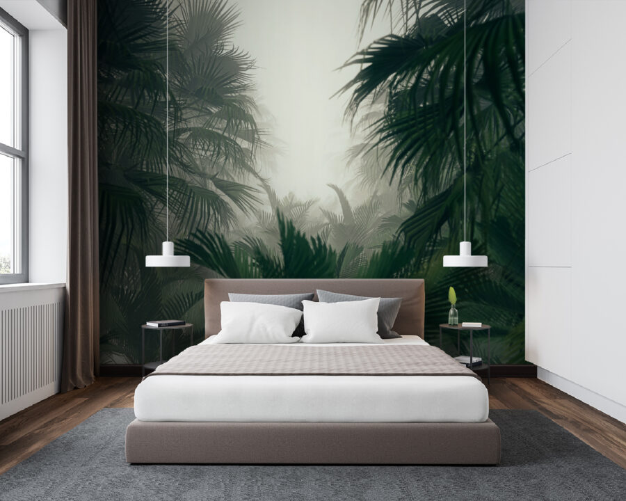 Wall murals Group of palm trees in a foggy forest - Image 2