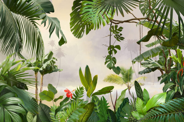 Group of plants with trees and flowers Group of plants with trees and flowers