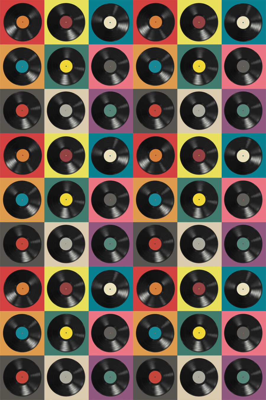 Pattern of black vinyl records