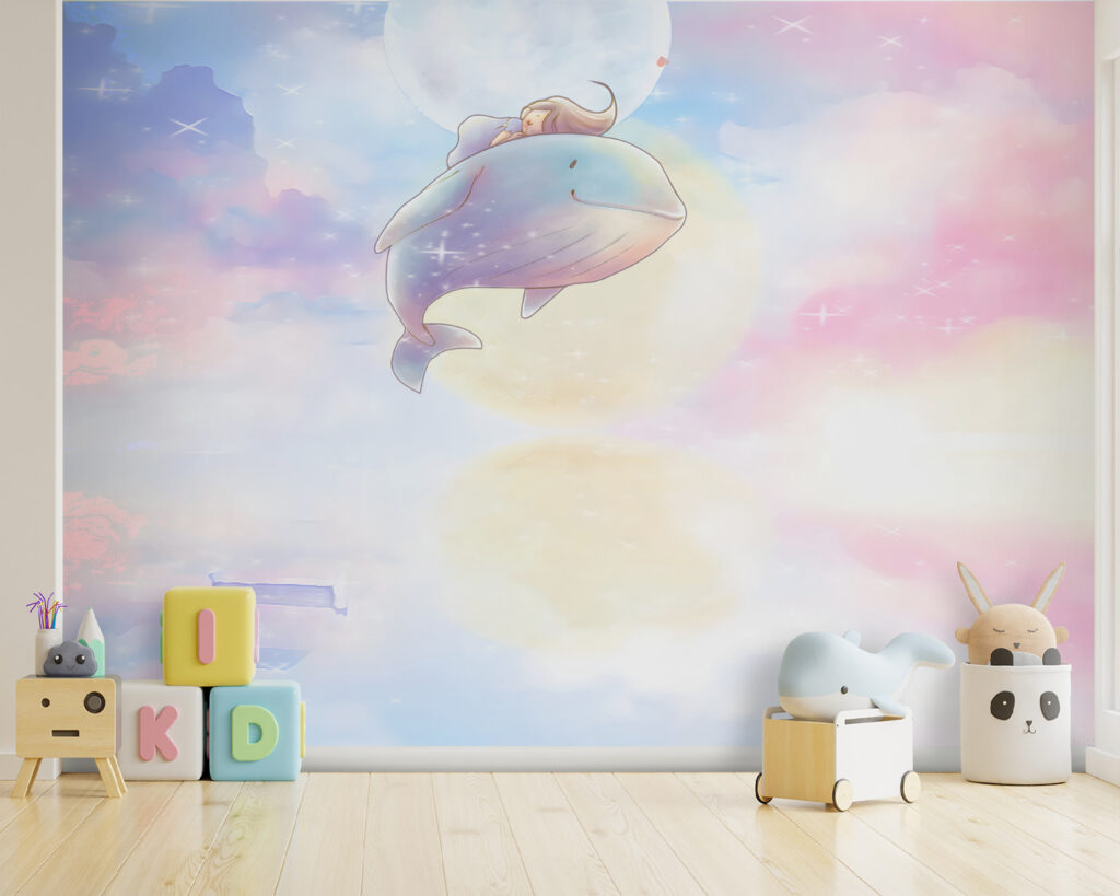 Cartoon of a girl riding a whale Cartoon of a girl riding a whale