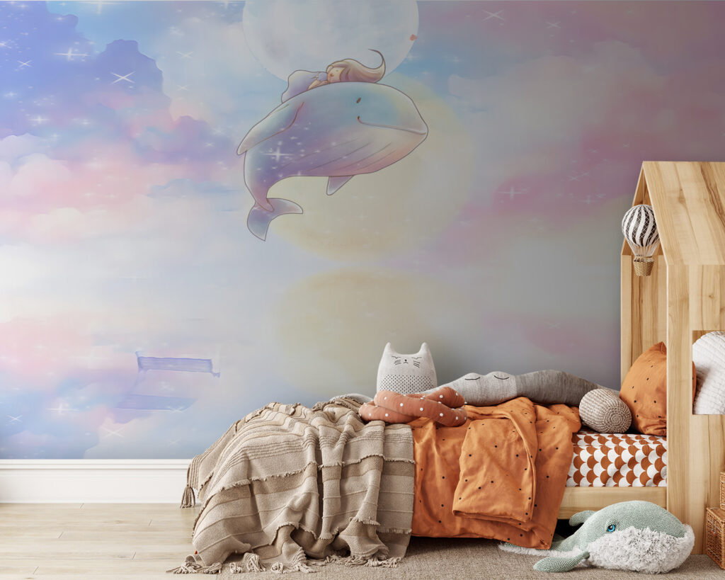 Cartoon of a girl riding a whale Cartoon of a girl riding a whale