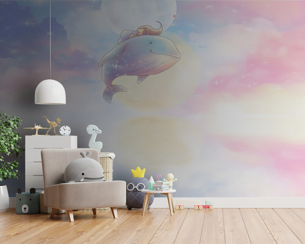 Cartoon of a girl riding a whale Cartoon of a girl riding a whale