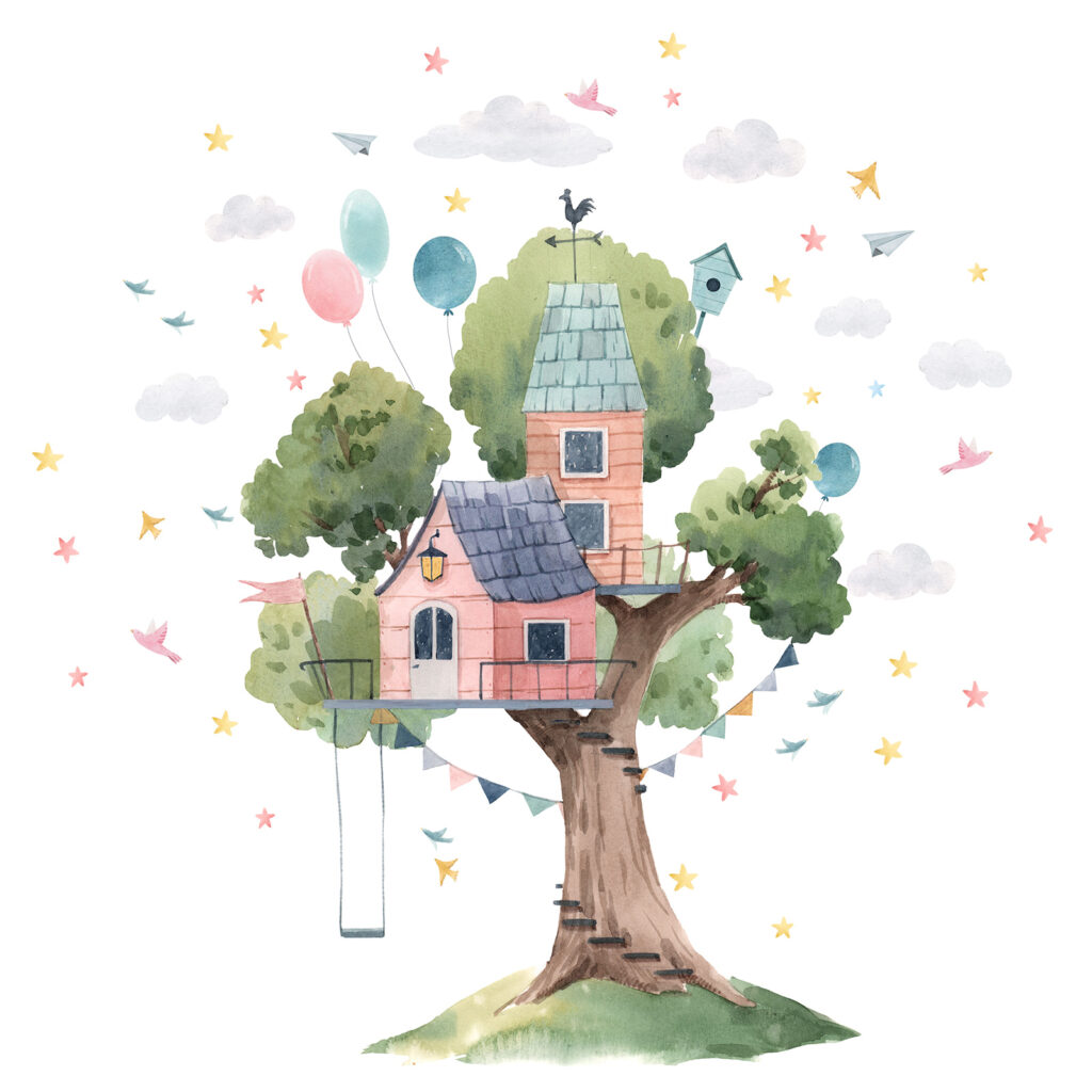 Watercolor painting of a tree house u51254p 1024x1024 - Watercolor painting of a tree house - tegory