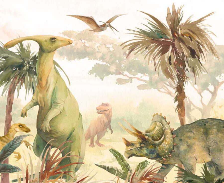 Group of dinosaurs in a forest