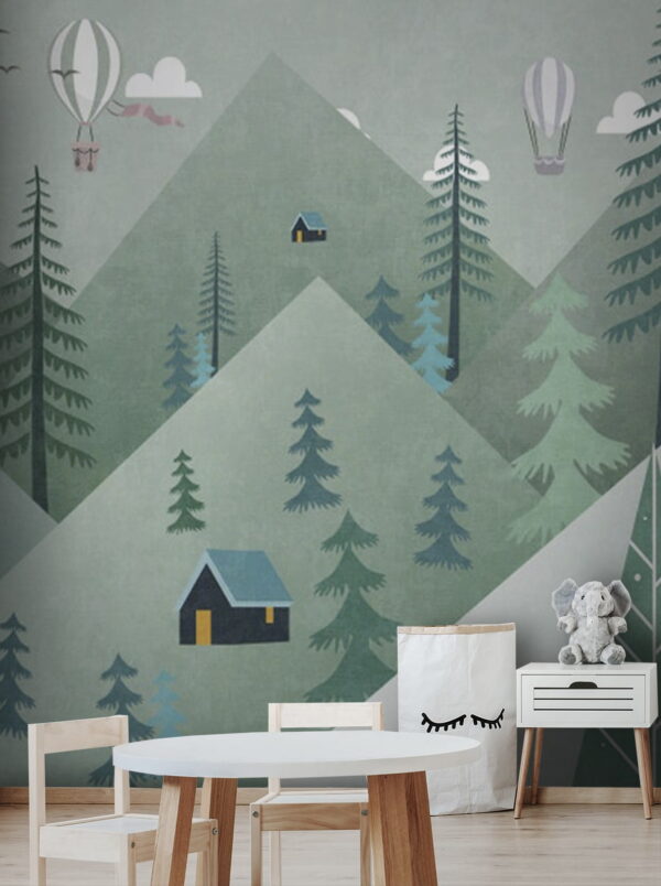 Landscape with trees and hot air balloons Landscape with trees and hot air balloons