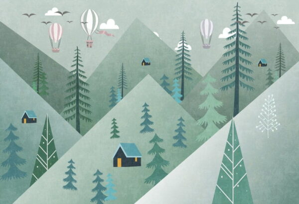 Landscape with trees and hot air balloons Landscape with trees and hot air balloons