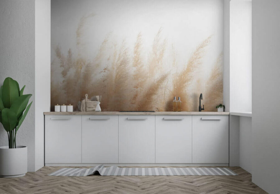 Wall murals Group of white and brown grass