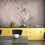 Wall murals Tropical leaves in soft pastel hues