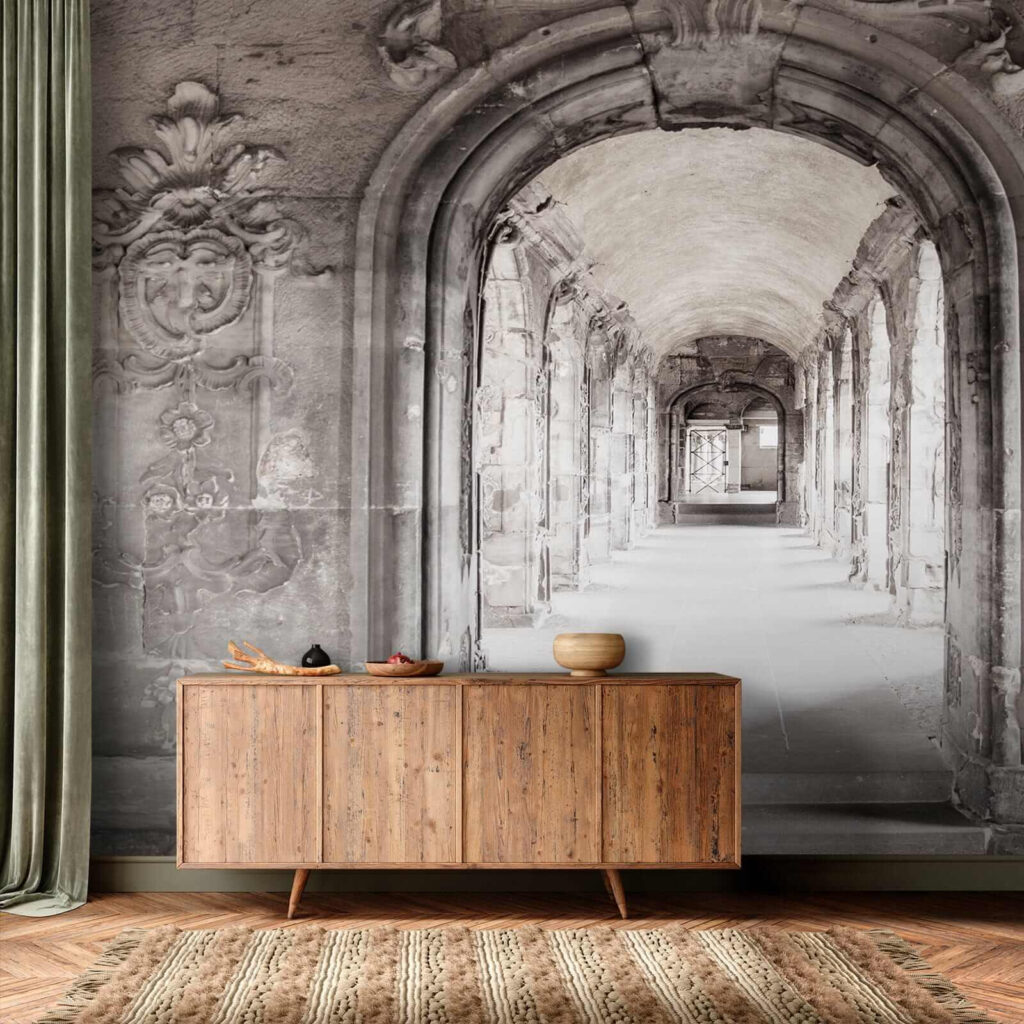 Stone archway with a stone wall Stone archway with a stone wall