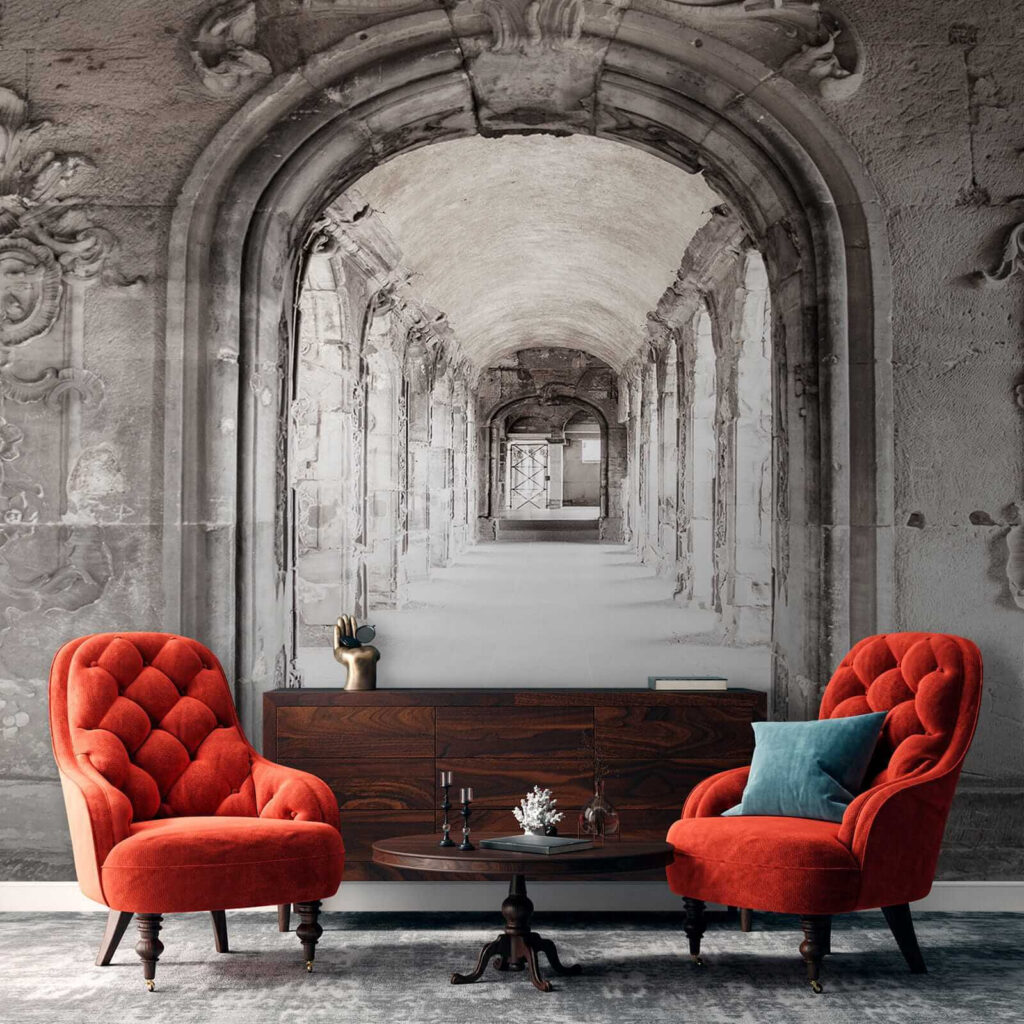 Stone archway with a stone wall Stone archway with a stone wall