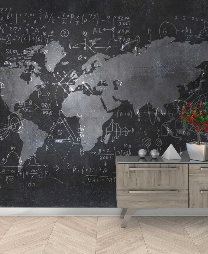 Chalkboard with a map and math equations u50408pih1 838x1024 - Chalkboard with a map and math equations - tegory
