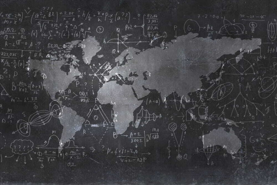 Chalkboard with a map and math equations