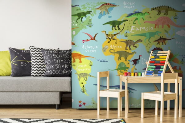Map of dinosaurs with white text Map of dinosaurs with white text
