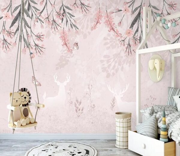 White deer and butterflies and flowers White deer and butterflies and flowers