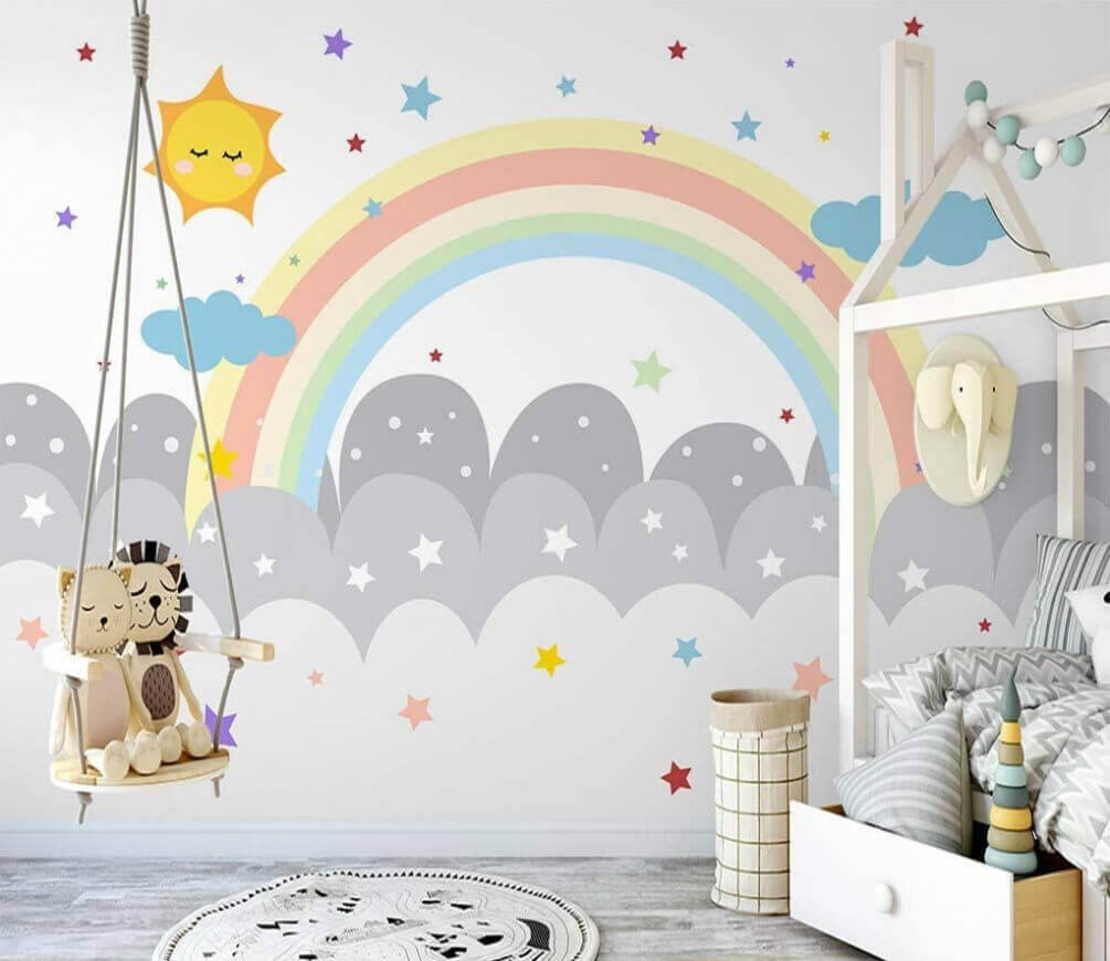 Rainbow and clouds with sun and stars u47681pir1m - Rainbow and clouds with sun and stars - tegory