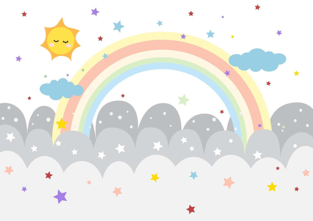 Rainbow and clouds with sun and stars Rainbow and clouds with sun and stars