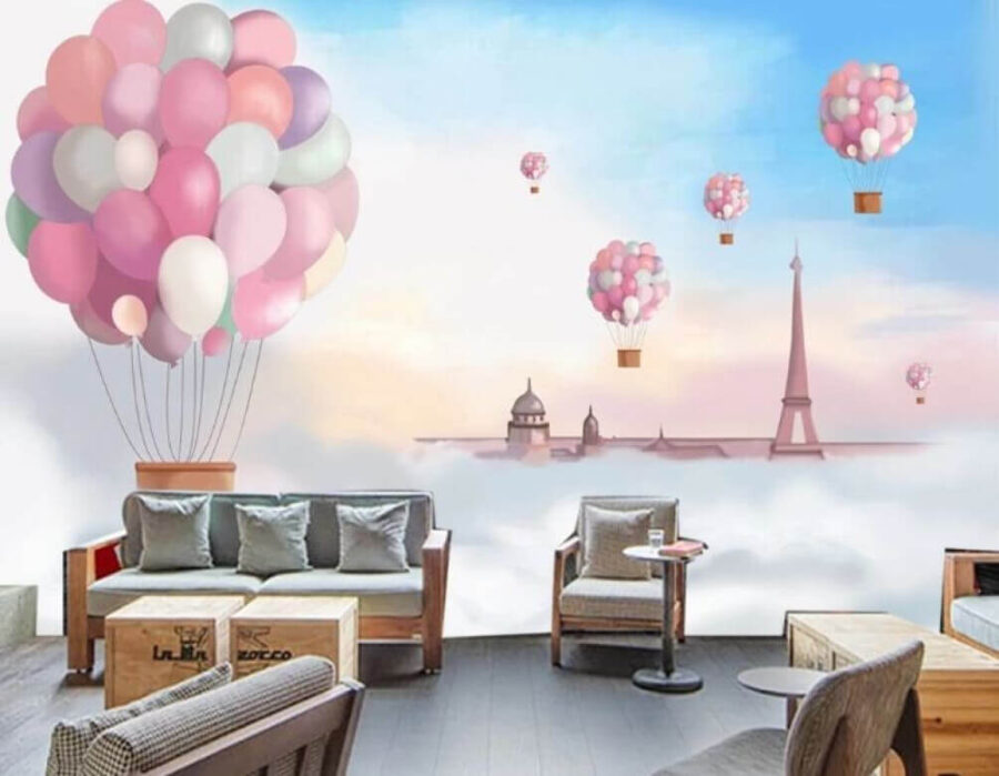 Wall murals Group of balloons floating in the sky