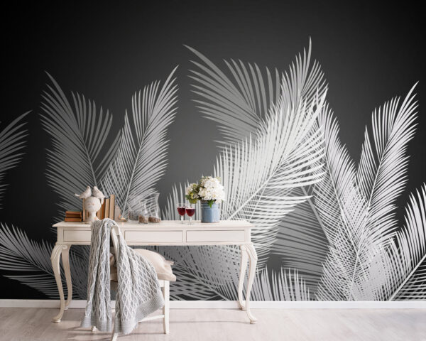 White feathers on a black background Wall murals White feathers on a black background