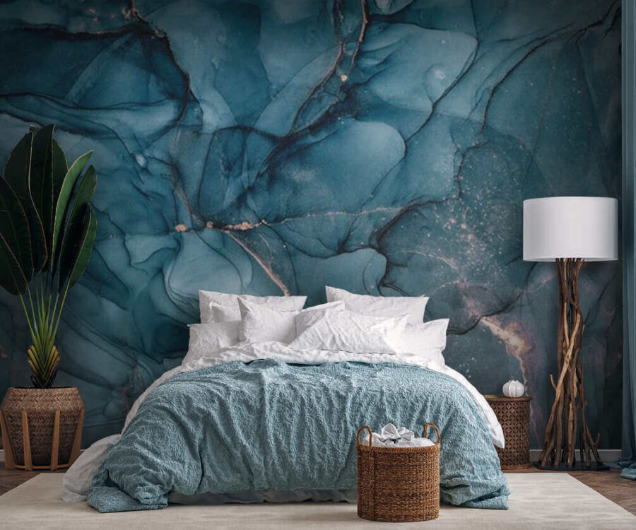 Abstract fluid art in cool tones.