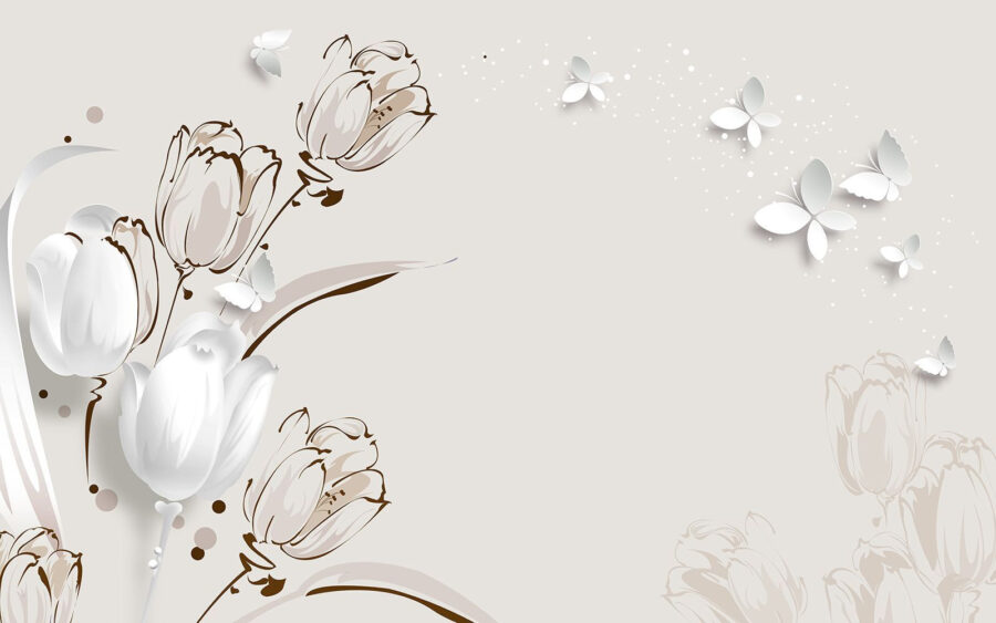 White tulips and butterflies White tulips and butterflies
