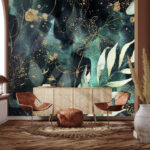 Wall murals Elegant teal foliage with shimmering accents