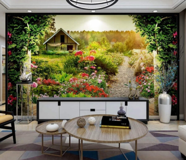 Wall murals Garden with flowers and a house (SKU: u42243) Wall murals Wall murals Garden with flowers and a house (SKU: u42243)