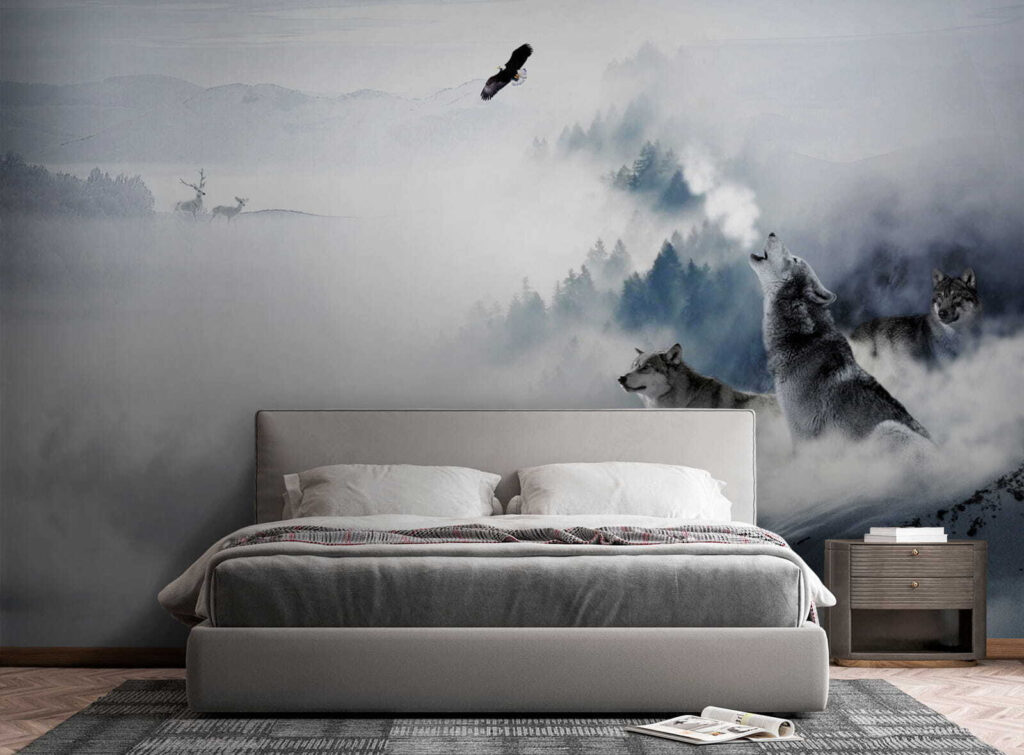 Wolf howling in the snow