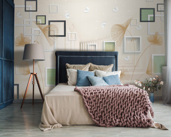 Wall murals Wallpaper with white and brown flowers and butterflies (SKU: u40860) Wall murals Wall murals Wallpaper with white and brown flowers and butterflies (SKU: u40860)