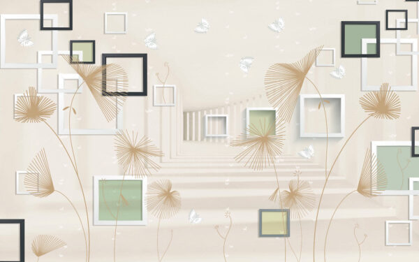 u40860p 600x375 - Wallpaper with white and brown flowers and butterflies - tegory