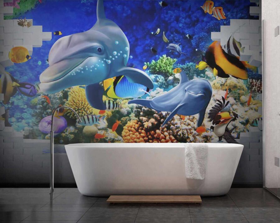 Mural of a fish and dolphins